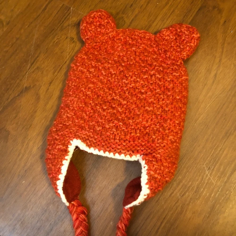 Andes Fair Trade Knit Beanie Hat Red Fox Tassels Alpaca Blend Peru Kids Adult S